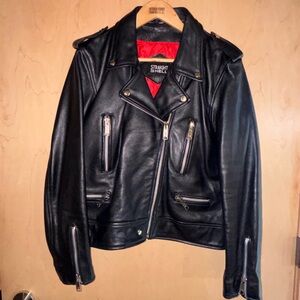 Straight to Hell Black Leather Biker Jacket
